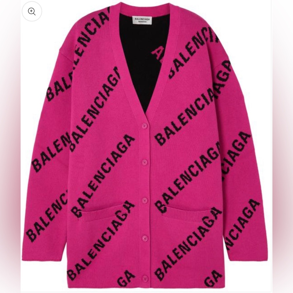 Balenciaga Women Pink Cotton-Blend Intarsia Cardigan
